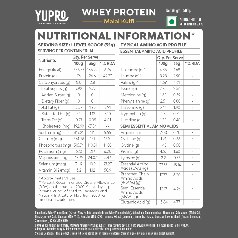 Whey Protein - Malai Kulfi (500g) - YuPro